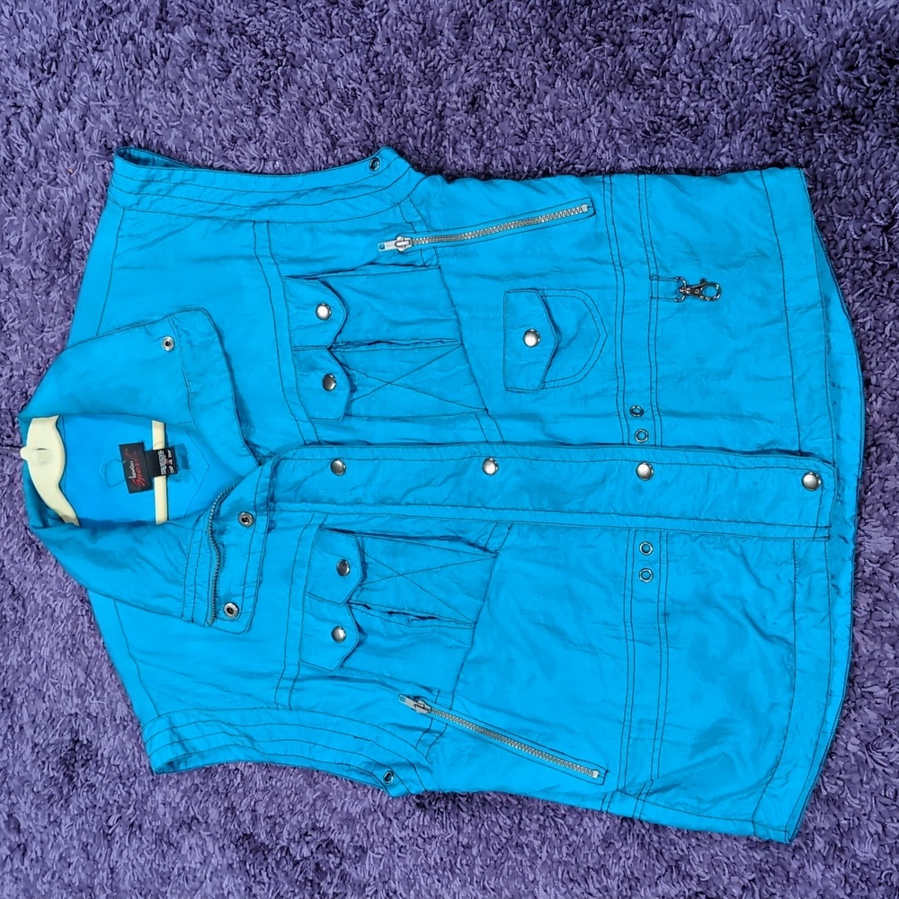 Lavon Sport Vintage 90s Womens Vest Jacket Medium Blue/Teal Color with Pockets.